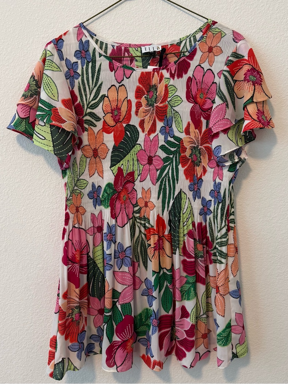 ELLE Floral Flutter Sleeve Blouse Top XL